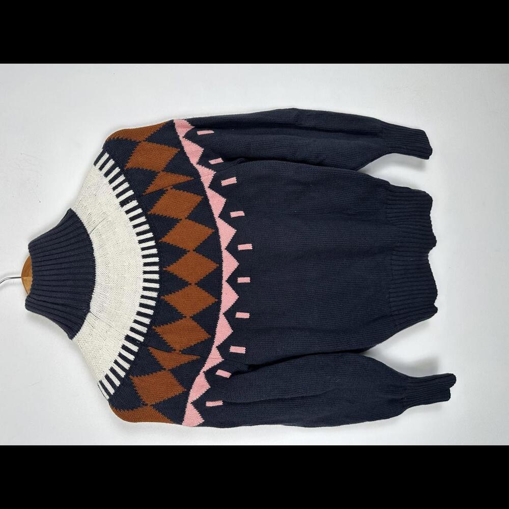 Free Assembly Womens Fair Isle Ski Resort Sweater Navy Neutral Size XS - Picture 2 of 5